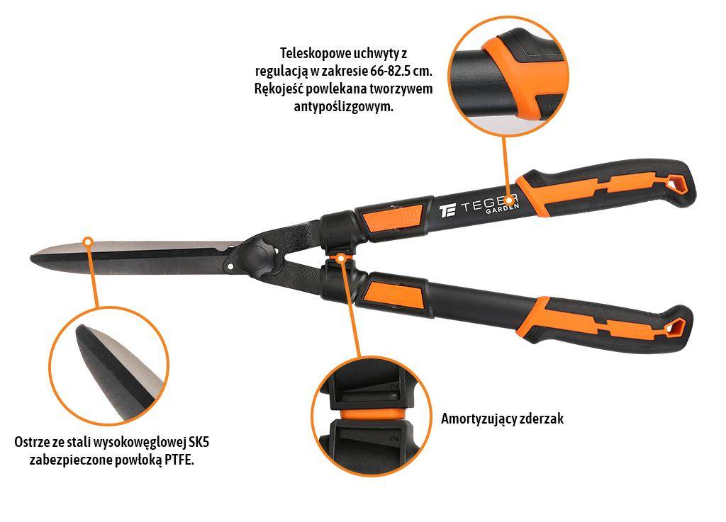 Nożyce do cięcia żywopłotu teleskopowe teger Nożyce do cięcia żywopłotu teleskopowe teger - obrazek 3