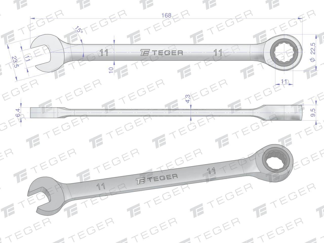 Klucz płasko-oczkowy z grzechotką 11mm teger Klucz płasko-oczkowy z grzechotką 11mm teger - obrazek 2