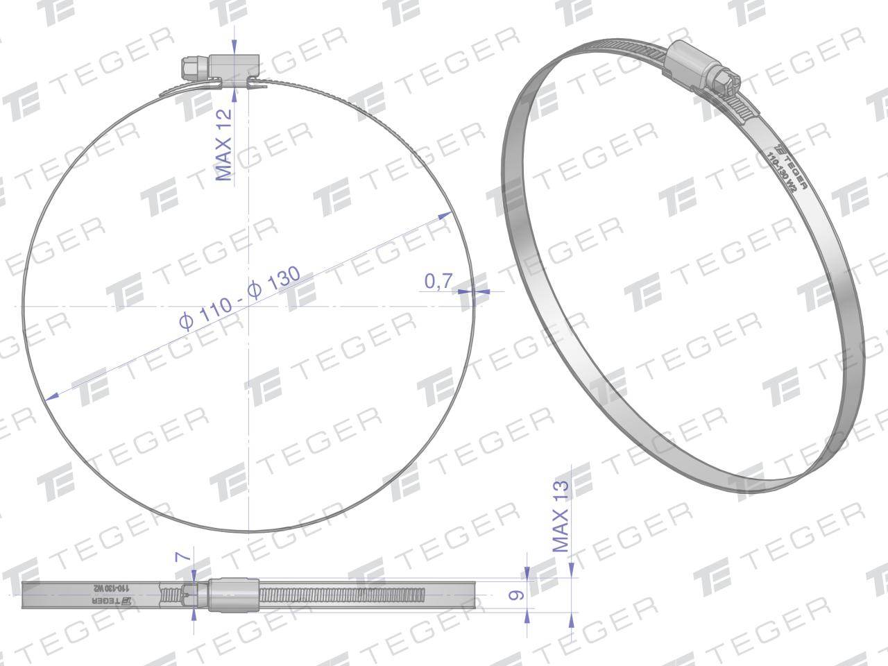 Opaska zaciskowa 110-130 ślimakowa obejma w2 stal nierdzewna szerkość 9mm teger 10szt Opaska zaciskowa 110-130 ślimakowa obejma w2 stal nierdzewna szerkość 9mm teger 10szt - obrazek 2