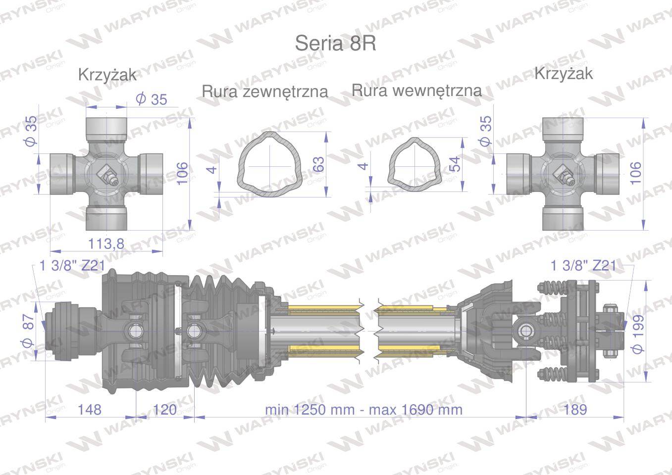 Wał przegubowo-teleskopowy 1250-1690mm 1240nm szerokokątny z21 z drugiej strony sprzęgło cierne 2000 nm z21 ce 2020 seria 8r waryński Wał przegubowo-teleskopowy 1250-1690mm 1240nm szerokokątny z21 z drugiej strony sprzęgło cierne 2000 nm z21 ce 2020 seria 8r waryński - obrazek 3