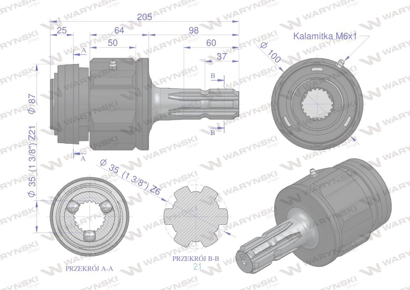 Sprzęgło zewnętrzne jednokierunkowe lewe wału długie żeński 1 3/8 z21 męski 1 3/8 z6 waryński Sprzęgło zewnętrzne jednokierunkowe lewe wału długie żeński 1 3/8 z21 męski 1 3/8 z6 waryński - obrazek 3