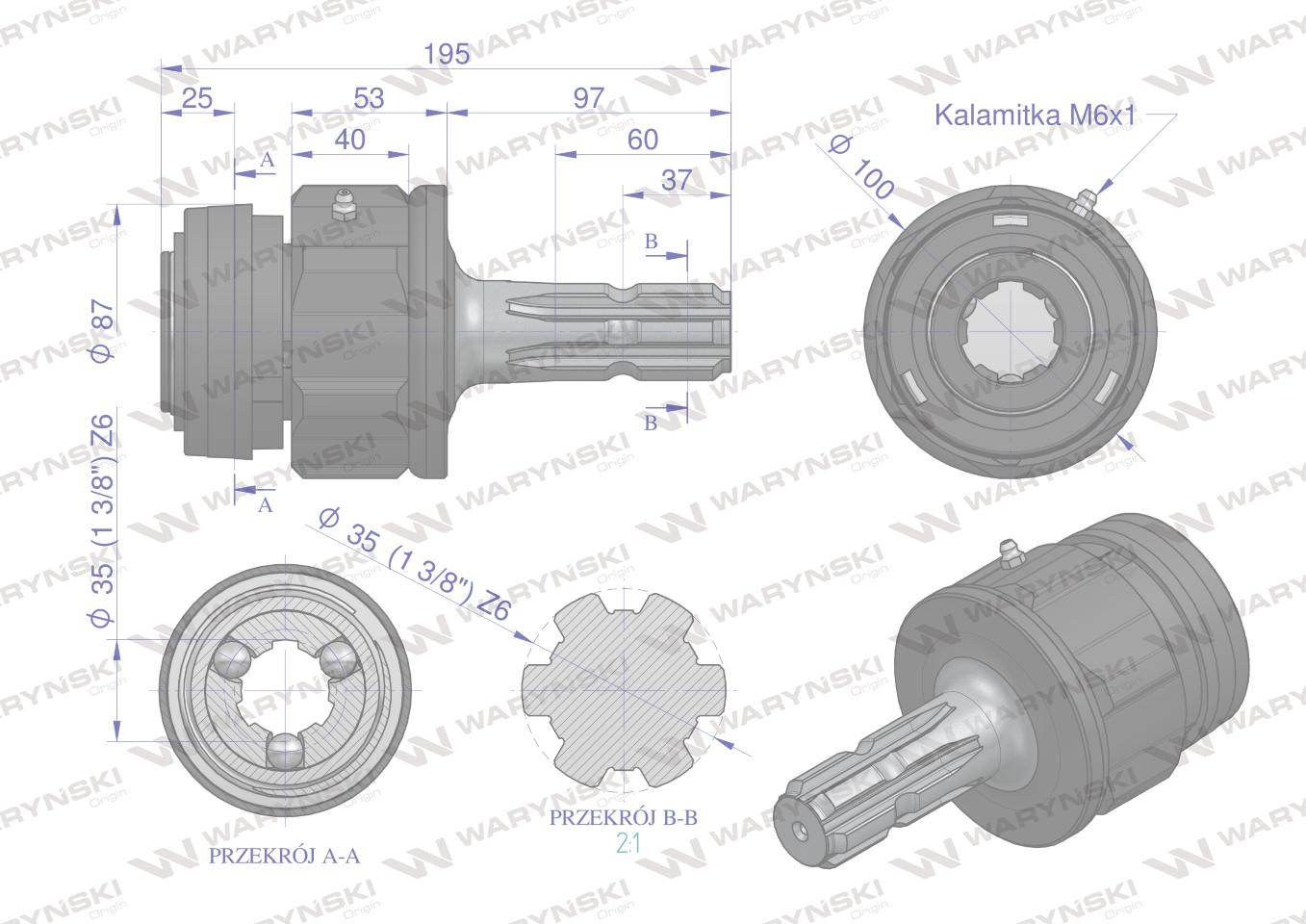 Sprzęgło zewnętrzne jednokierunkowe prawe wału krótkie 1 3/8 z6 waryński Sprzęgło zewnętrzne jednokierunkowe prawe wału krótkie 1 3/8 z6 waryński - obrazek 3