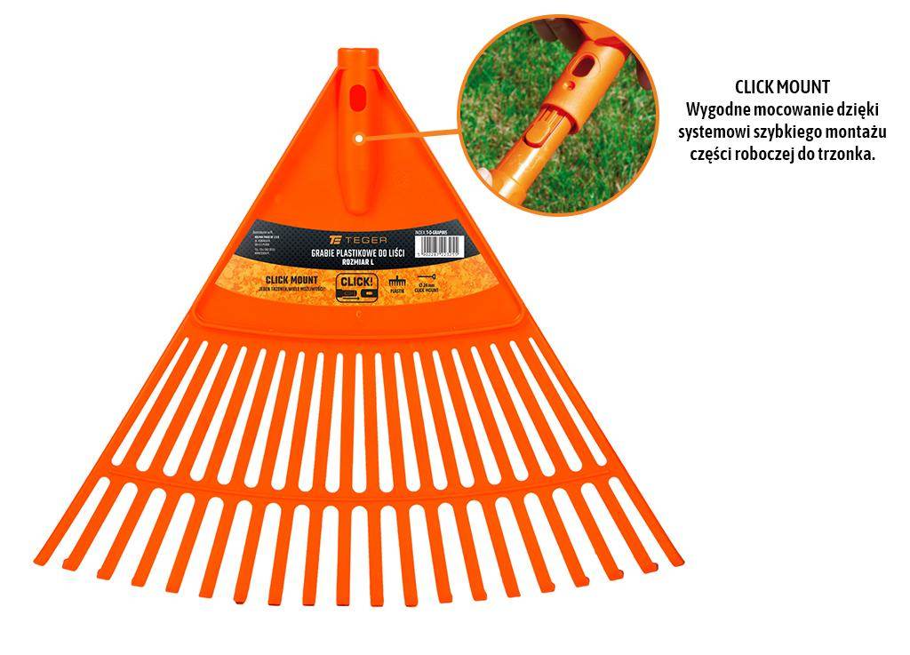 Grabie plastikowe do liści rozmiar l mocowanie click teger Grabie plastikowe do liści rozmiar l mocowanie click teger - obrazek 2