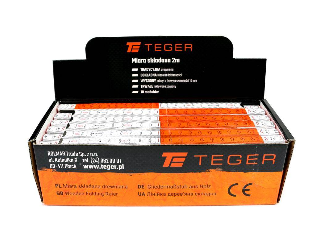 Miara składana 2m drewniana w displayu teger sprzedawana po 12 szt