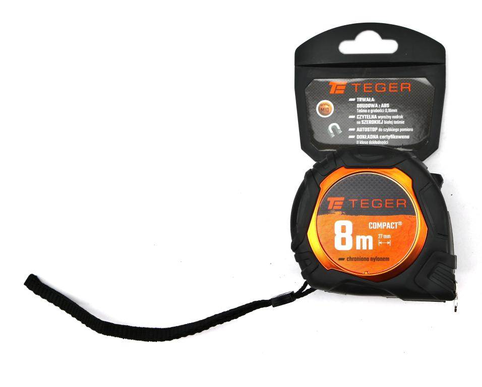 Miara stalowa rozwijana kompaktowa 8m 27mm grubość taśmy 0,16mm teger Miara stalowa rozwijana kompaktowa 8m 27mm grubość taśmy 0,16mm teger - obrazek 2