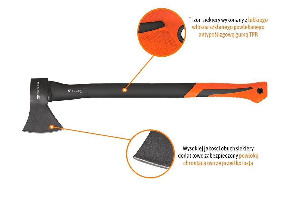 Siekiera uniwersalna z trzonkiem fiberglass 1500g teger Siekiera uniwersalna z trzonkiem fiberglass 1500g teger - obrazek 3