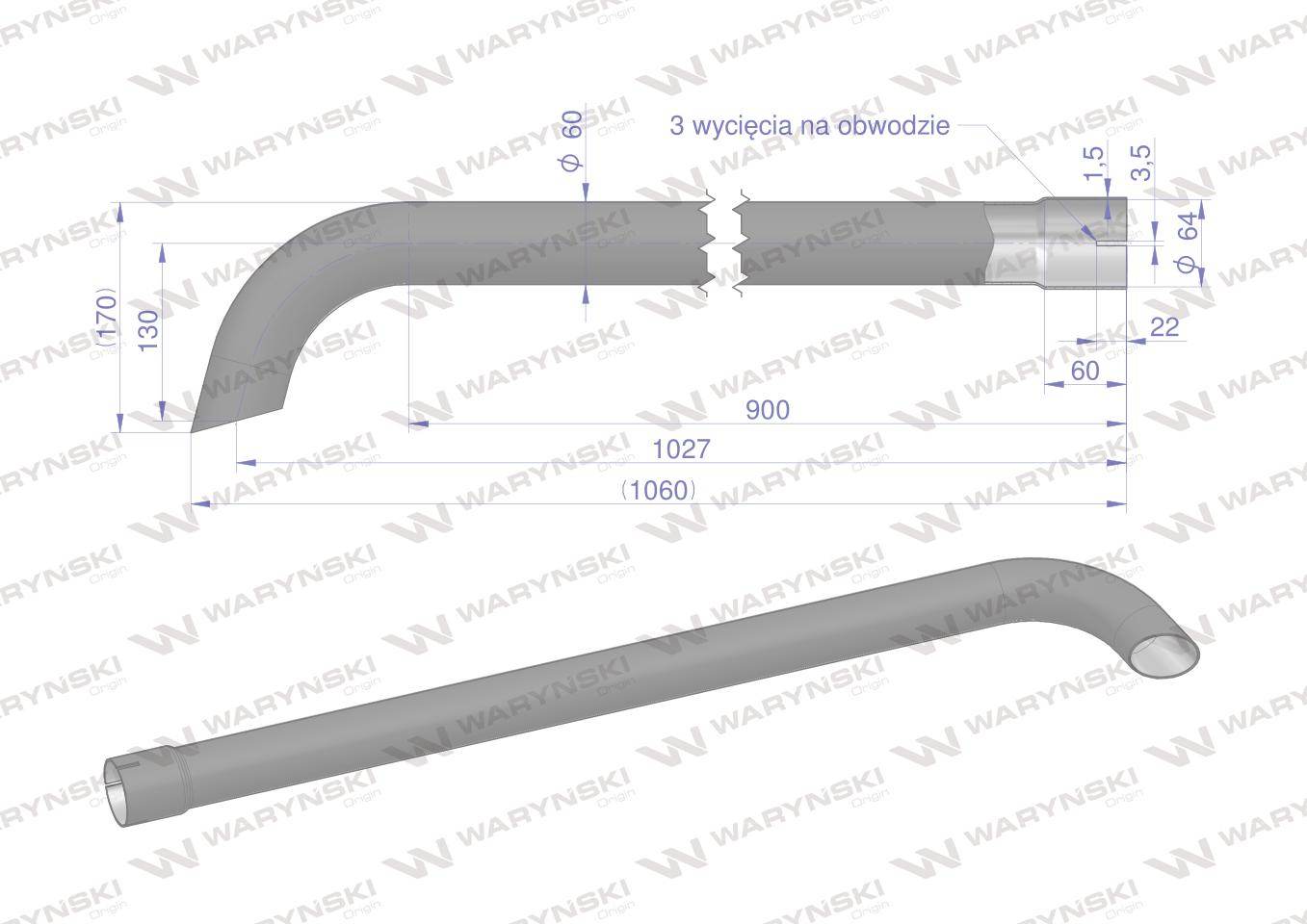 Rura wylotowa do tłumika 3383013m1.3388432m2w waryński Rura wylotowa do tłumika 3383013m1.3388432m2w waryński - obrazek 2