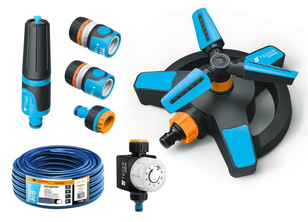 Zestaw ogrodowy 1/2" wąż 20m zestaw natryskowy zegar zraszacz teger