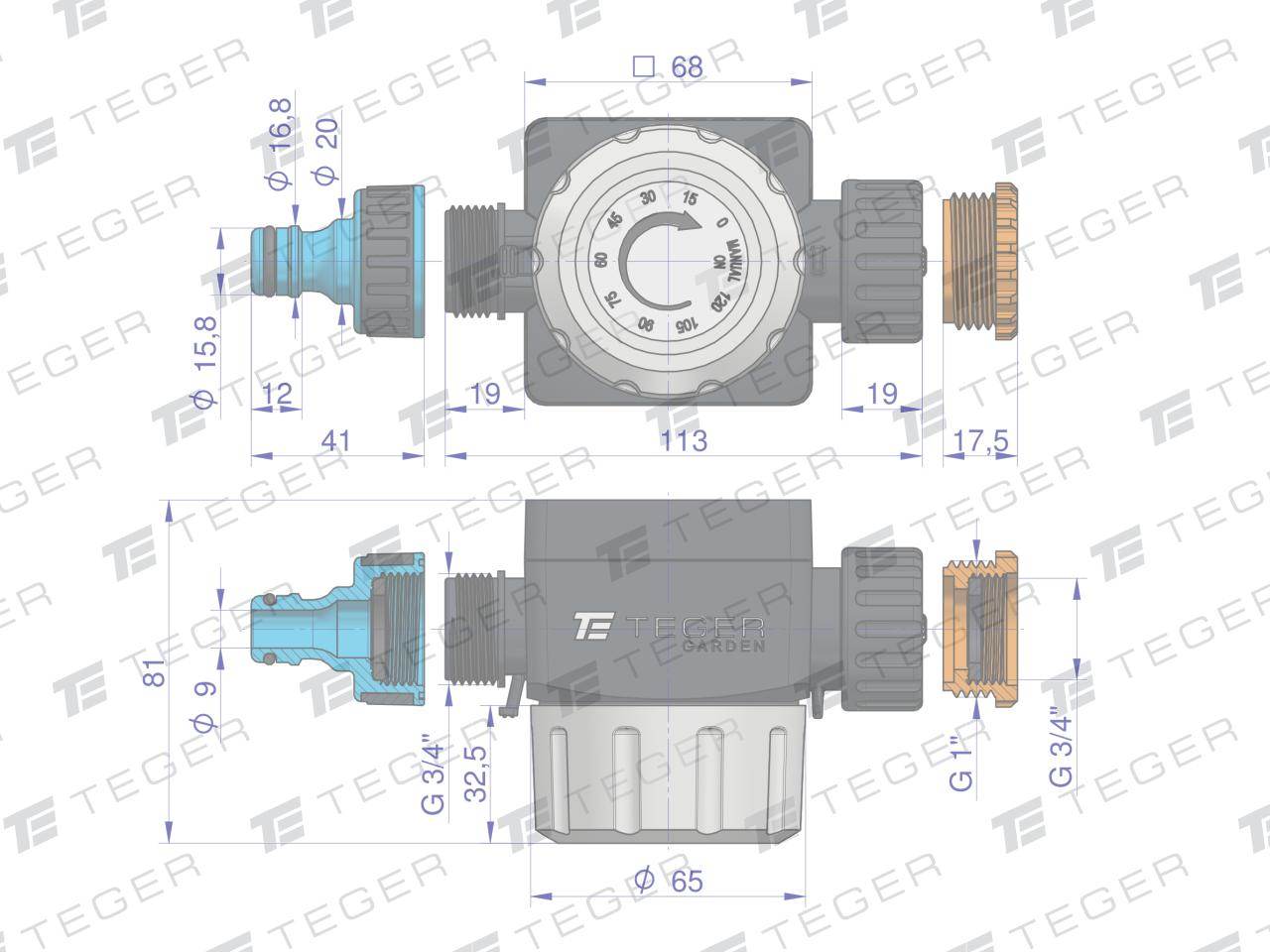 Zestaw ogrodowy 1/2" wąż 20m zestaw natryskowy zegar zraszacz teger Zestaw ogrodowy 1/2" wąż 20m zestaw natryskowy zegar zraszacz teger - obrazek 3