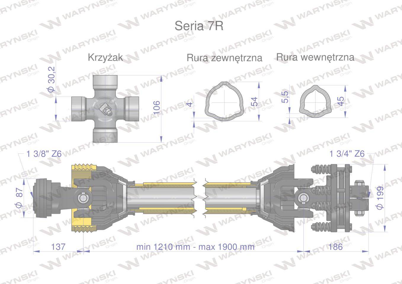 Wał przegubowo-teleskopowy 1210-1900mm 970nm z6 1 3/4 sprzęgło cierne 1700nm ce 2020 seria 7r waryński Wał przegubowo-teleskopowy 1210-1900mm 970nm z6 1 3/4 sprzęgło cierne 1700nm ce 2020 seria 7r waryński - obrazek 3