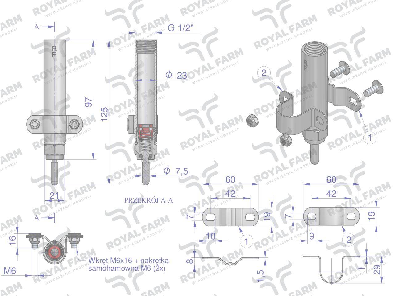 Smoczek do poideł ze stali nierdzewnej royal farm Smoczek do poideł ze stali nierdzewnej royal farm - obrazek 2