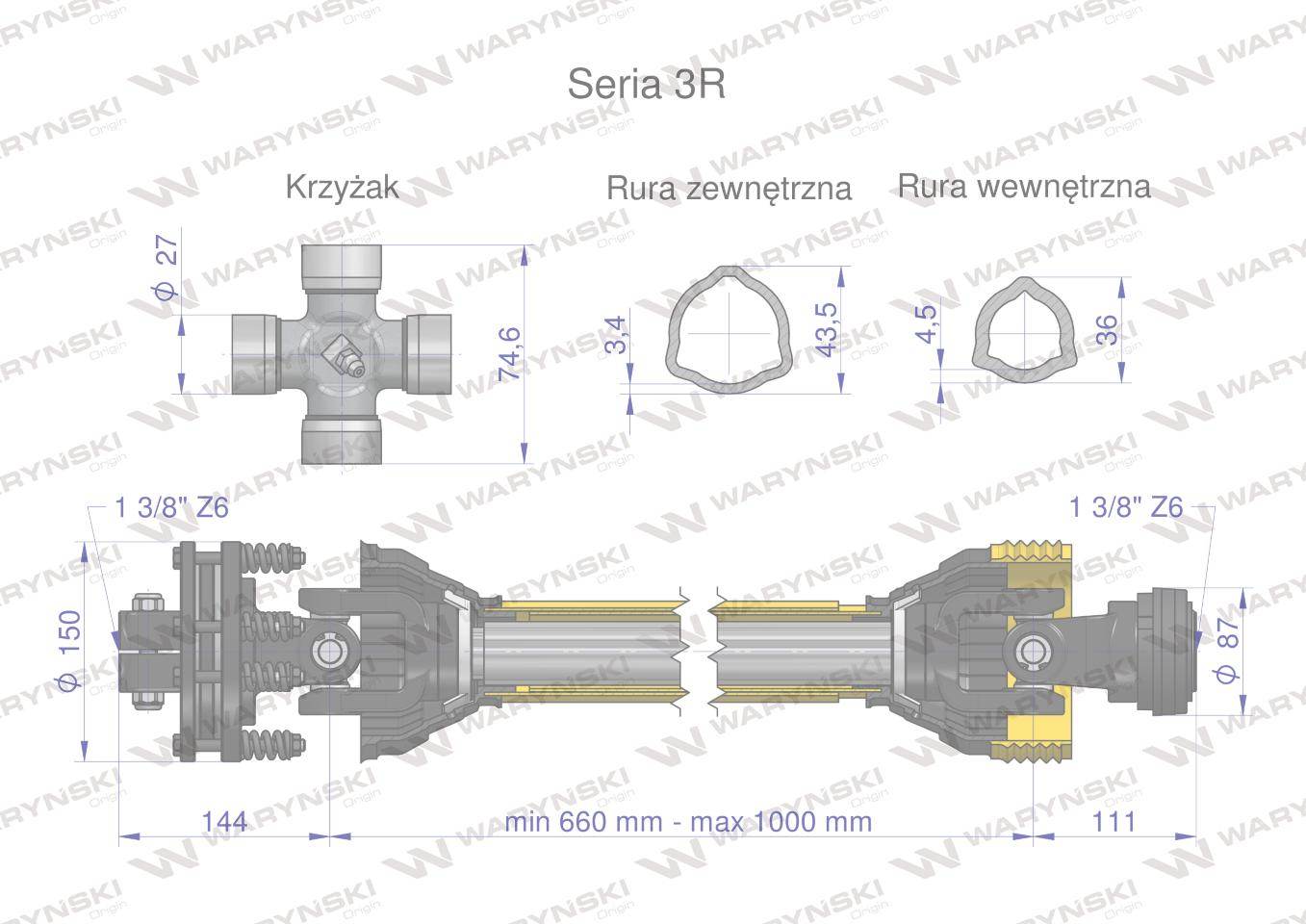 Wał przegubowo-teleskopowy 660-1000mm 460nm sprzęgło cierne 900nm ce 2020 seria 3r waryński Wał przegubowo-teleskopowy 660-1000mm 460nm sprzęgło cierne 900nm ce 2020 seria 3r waryński - obrazek 3