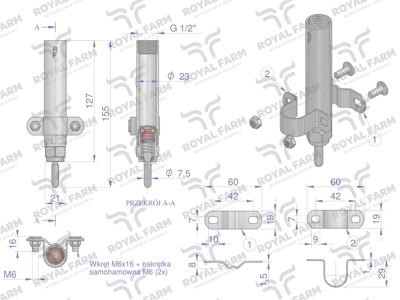 Smoczek do poideł ze stali nierdzewnej m royal farm Smoczek do poideł ze stali nierdzewnej m royal farm - obrazek 2