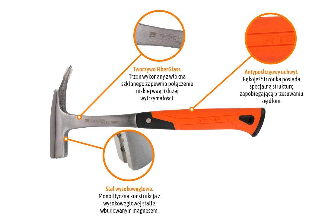 Młotek ciesielski monoblock 600 g extreme teger Młotek ciesielski monoblock 600 g extreme teger - obrazek 2