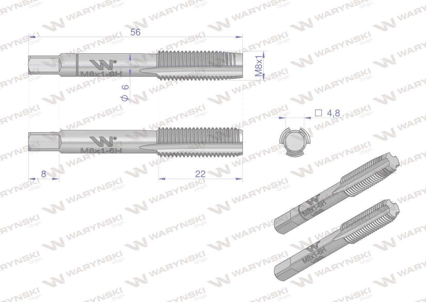 Gwintowniki komplet 2szt do gwintu metrycznego drobnozwojnego din2181 m8x1 waryński Gwintowniki komplet 2szt do gwintu metrycznego drobnozwojnego din2181 m8x1 waryński - obrazek 2