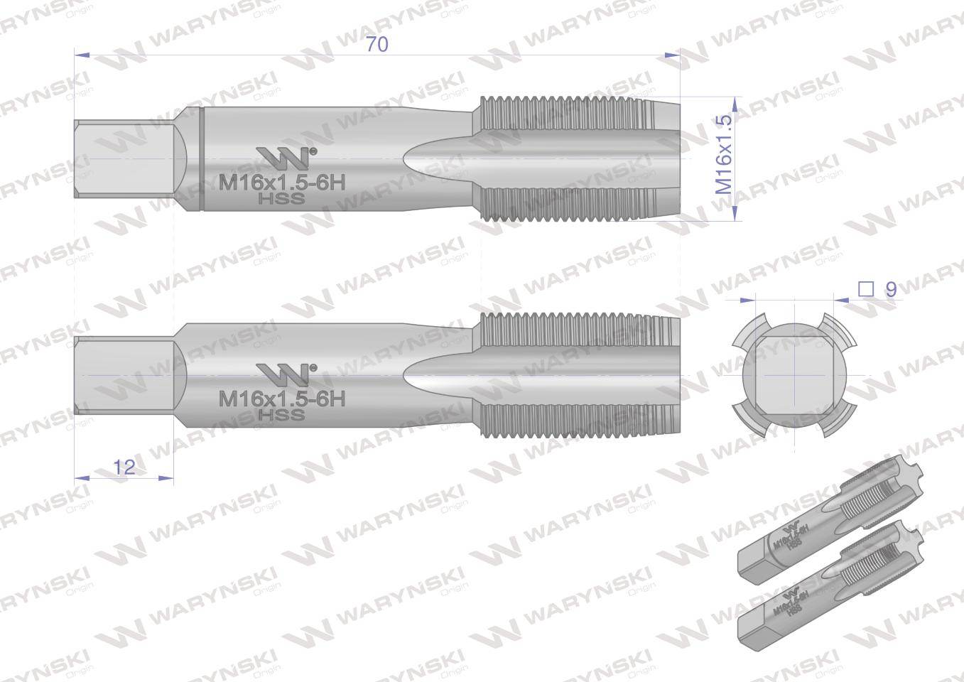 Gwintowniki komplet 2szt do gwintu metrycznego drobnozwojnego din2181 m16x1.5 waryński Gwintowniki komplet 2szt do gwintu metrycznego drobnozwojnego din2181 m16x1.5 waryński - obrazek 2