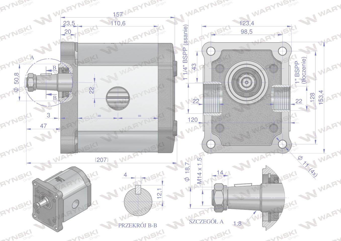 Pompa hydrauliczna zębata 61.0cm3 grupa 3 typ europejski wałek 18 przyłącza gwintowane obroty prawe max.190 bar waryński Pompa hydrauliczna zębata 61.0cm3 grupa 3 typ europejski wałek 18 przyłącza gwintowane obroty prawe max.190 bar waryński - obrazek 4