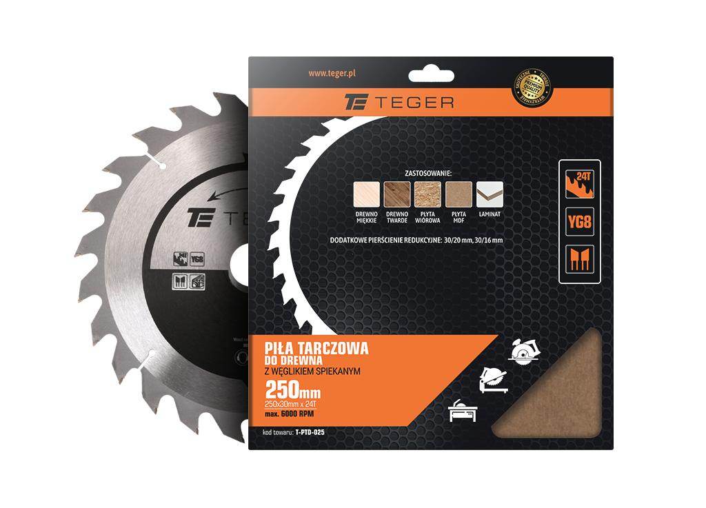 Piła tarczowa do drewna z węglikiem spiekanym 250x30x24t teger Piła tarczowa do drewna z węglikiem spiekanym 250x30x24t teger - obrazek 2