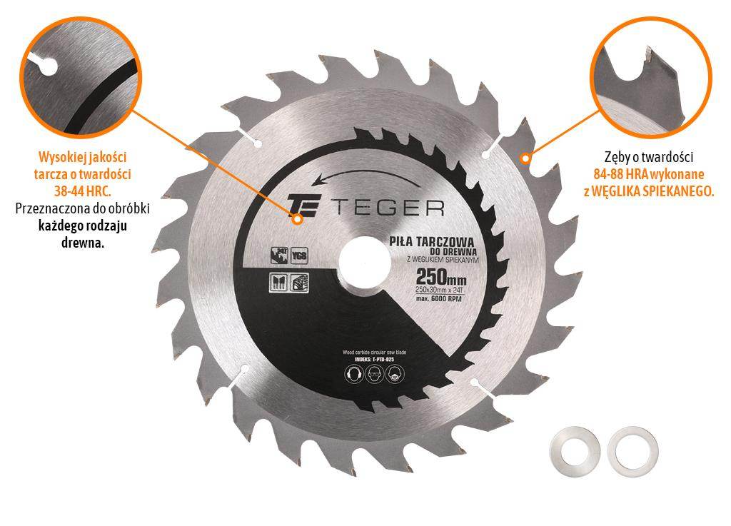 Piła tarczowa do drewna z węglikiem spiekanym 250x30x24t teger Piła tarczowa do drewna z węglikiem spiekanym 250x30x24t teger - obrazek 3