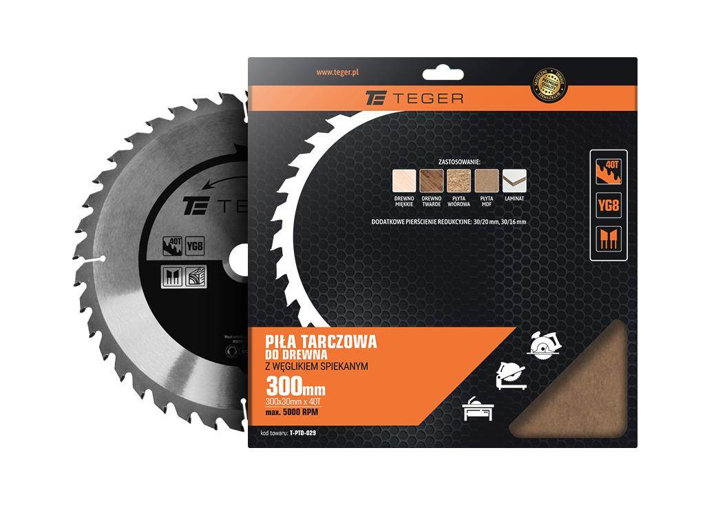 Piła tarczowa do drewna z węglikiem spiekanym 300x30x40t teger Piła tarczowa do drewna z węglikiem spiekanym 300x30x40t teger - obrazek 2