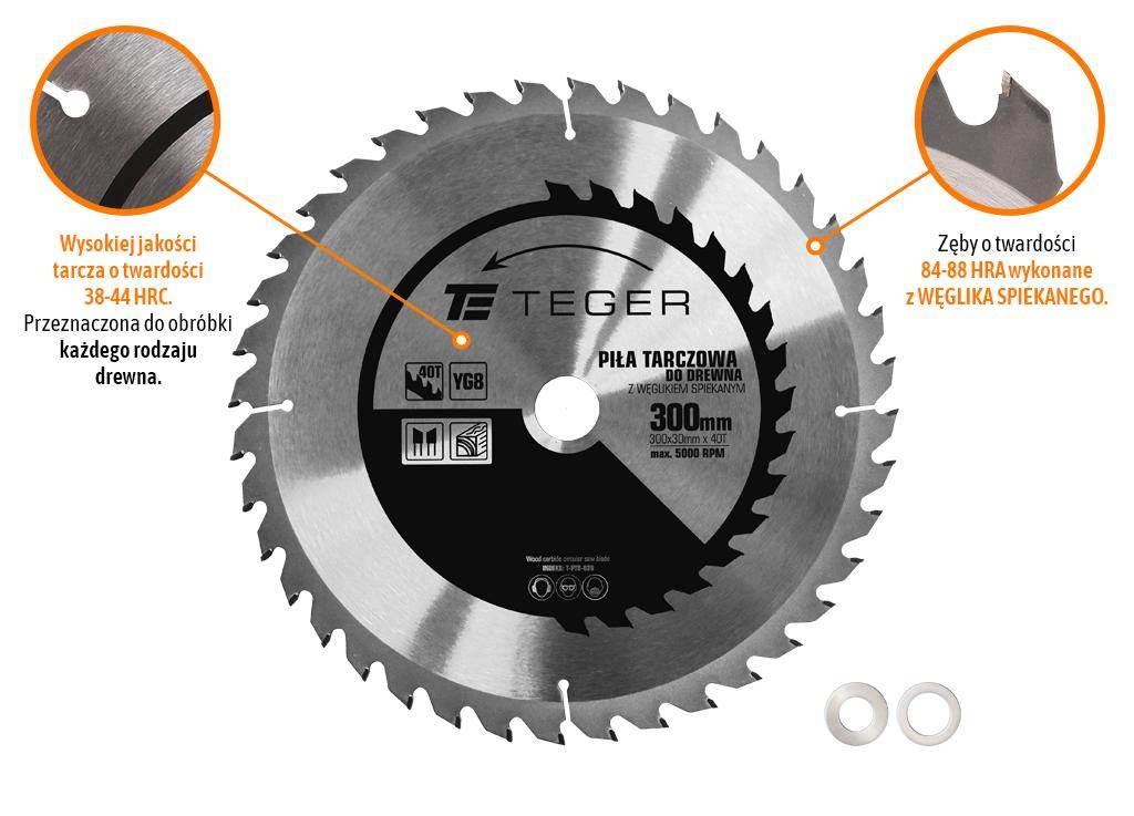 Piła tarczowa do drewna z węglikiem spiekanym 300x30x40t teger Piła tarczowa do drewna z węglikiem spiekanym 300x30x40t teger - obrazek 3