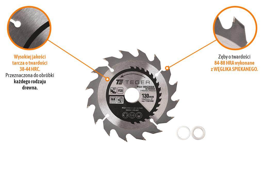 Piła tarczowa do drewna z węglikiem spiekanym 130x20x16t teger Piła tarczowa do drewna z węglikiem spiekanym 130x20x16t teger - obrazek 3