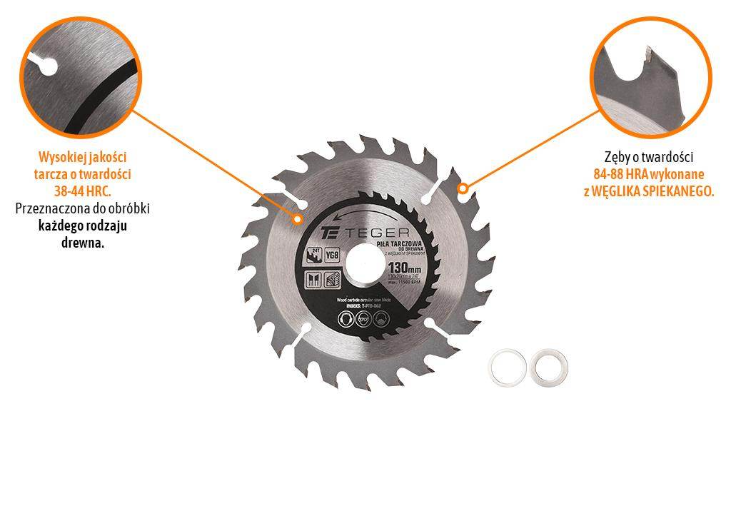 Piła tarczowa do drewna z węglikiem spiekanym 130x20x24t teger Piła tarczowa do drewna z węglikiem spiekanym 130x20x24t teger - obrazek 3
