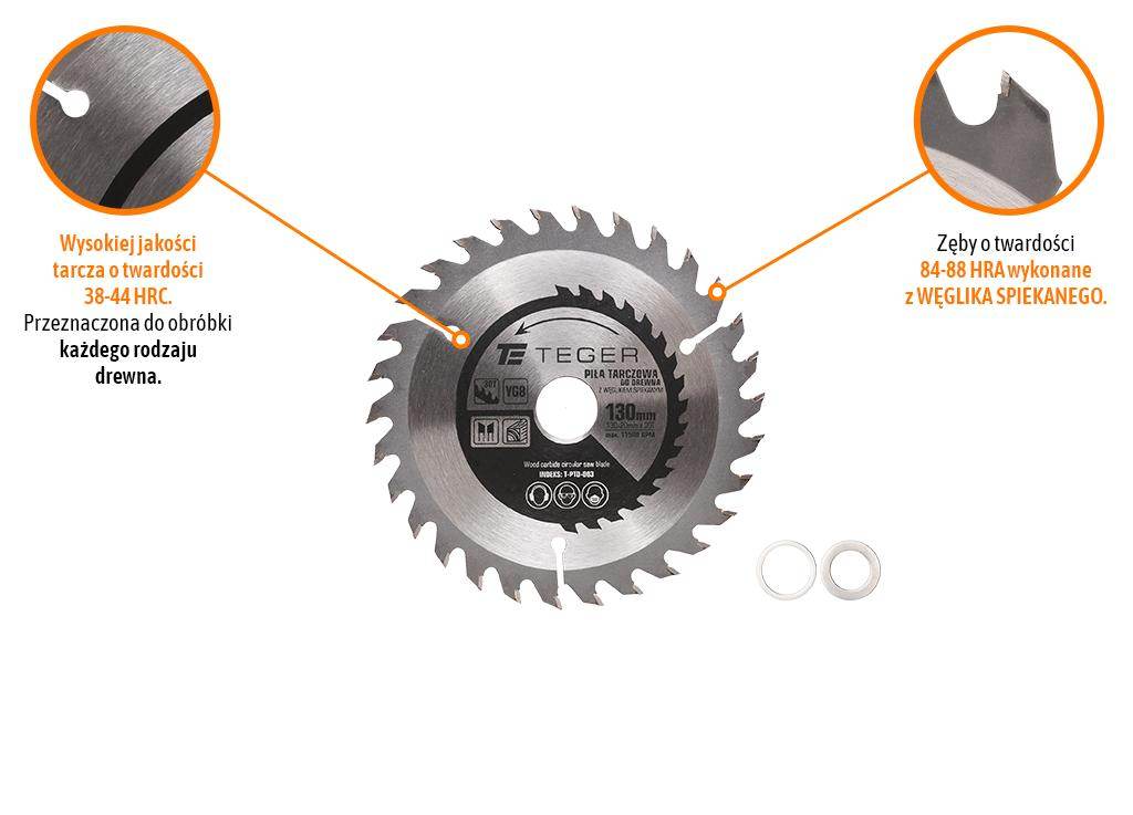 Piła tarczowa do drewna z węglikiem spiekanym 130x20x30t teger Piła tarczowa do drewna z węglikiem spiekanym 130x20x30t teger - obrazek 3