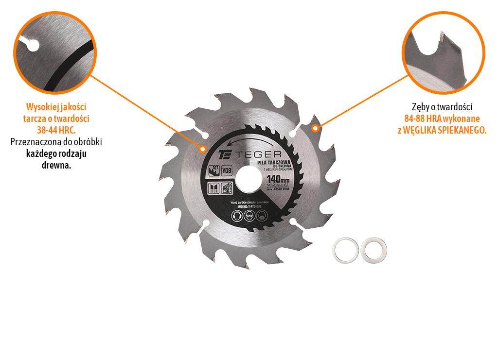Piła tarczowa do drewna z węglikiem spiekanym 140x20x16t teger Piła tarczowa do drewna z węglikiem spiekanym 140x20x16t teger - obrazek 3