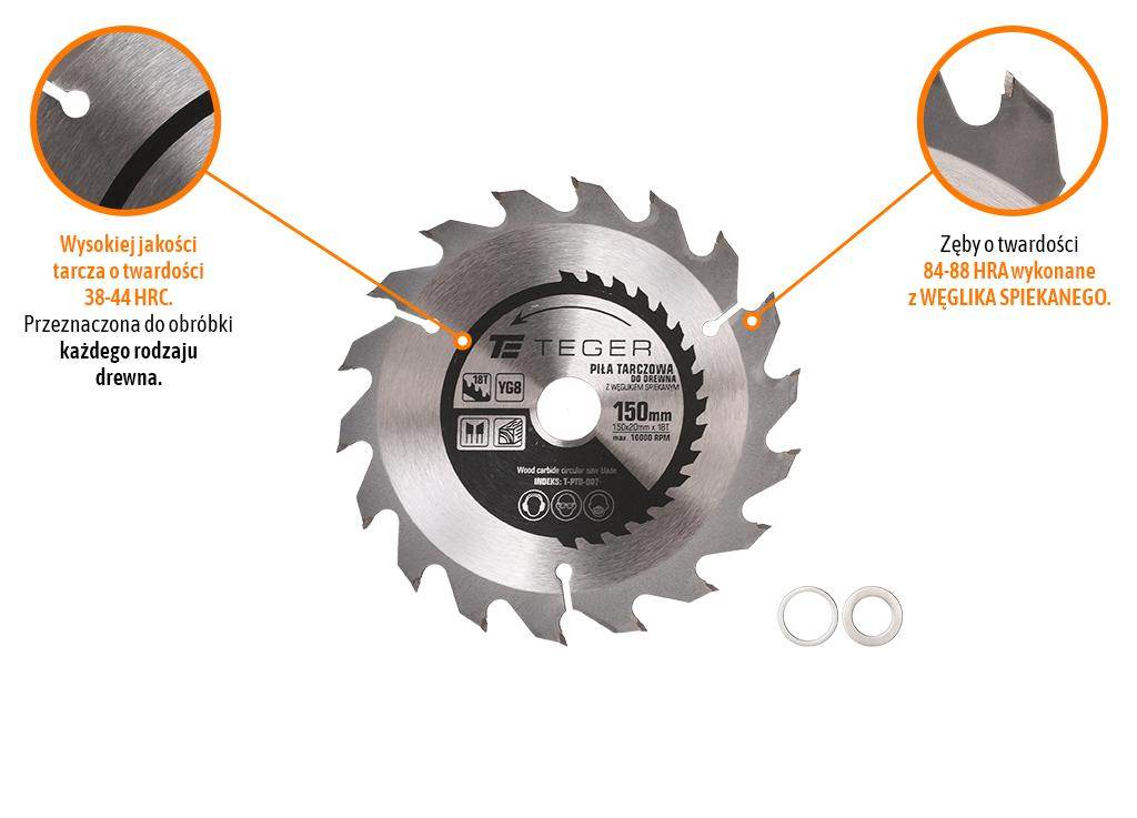 Piła tarczowa do drewna z węglikiem spiekanym 150x20x18t teger Piła tarczowa do drewna z węglikiem spiekanym 150x20x18t teger - obrazek 3