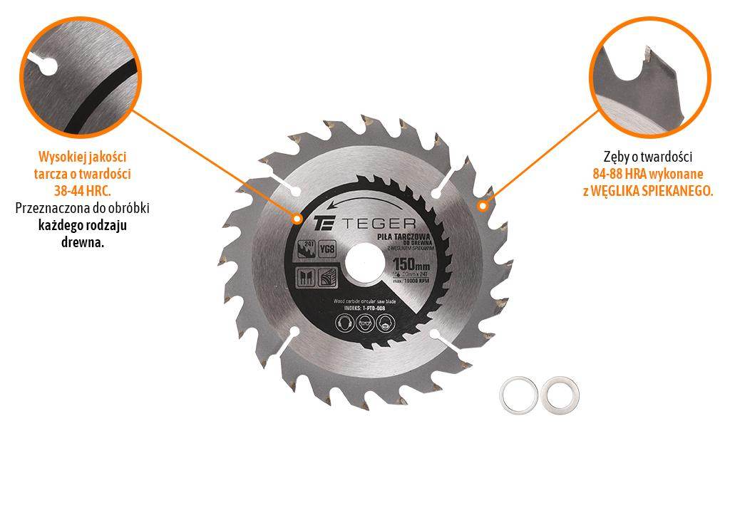 Piła tarczowa do drewna z węglikiem spiekanym 150x20x24t teger Piła tarczowa do drewna z węglikiem spiekanym 150x20x24t teger - obrazek 3