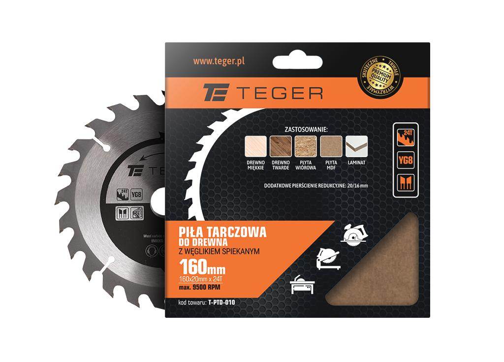 Piła tarczowa do drewna z węglikiem spiekanym 160x20x24t teger Piła tarczowa do drewna z węglikiem spiekanym 160x20x24t teger - obrazek 2