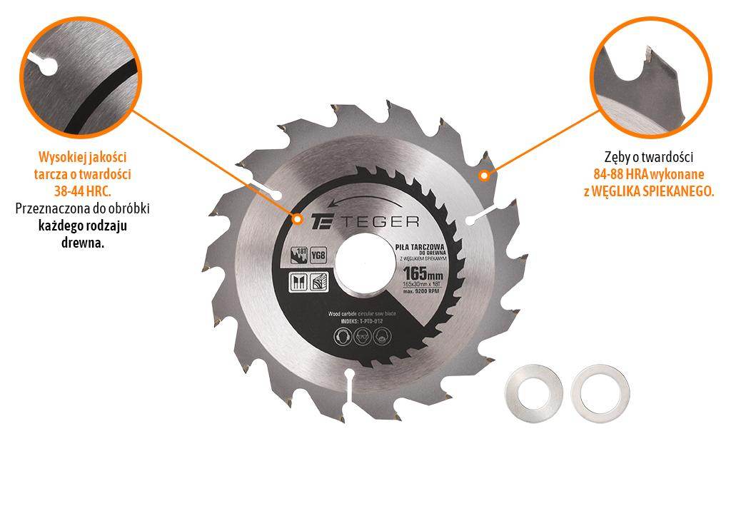 Piła tarczowa do drewna z węglikiem spiekanym 165x30x18t teger Piła tarczowa do drewna z węglikiem spiekanym 165x30x18t teger - obrazek 3