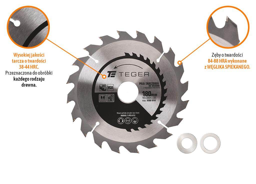 Piła tarczowa do drewna z węglikiem spiekanym 180x30x20t teger Piła tarczowa do drewna z węglikiem spiekanym 180x30x20t teger - obrazek 3