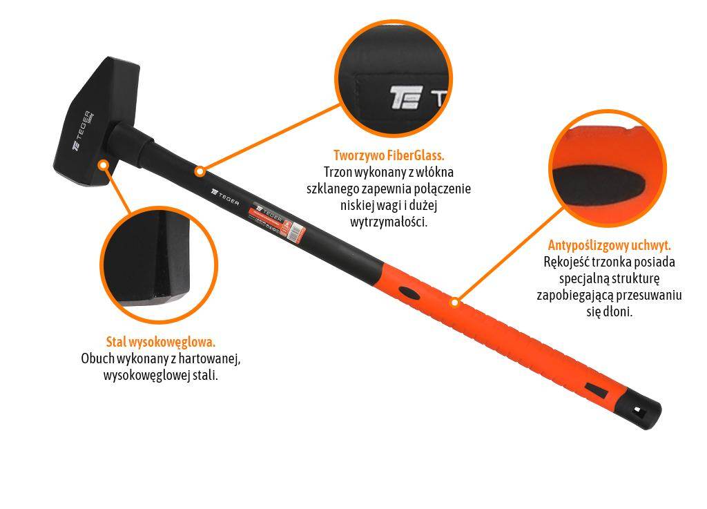 Młot ślusarski z trzonkiem fiberglass 5000 g teger Młot ślusarski z trzonkiem fiberglass 5000 g teger - obrazek 2