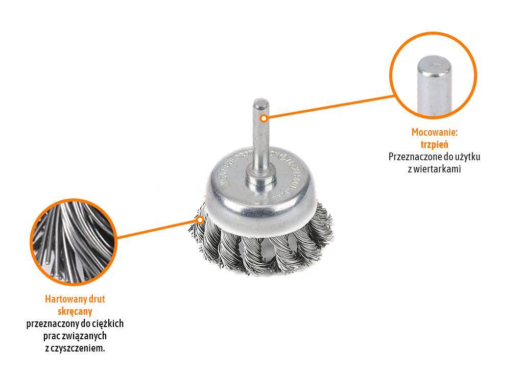 Szczotka doczołowa z trzpieniem drut skręcany fi 6/50mm teger Szczotka doczołowa z trzpieniem drut skręcany fi 6/50mm teger - obrazek 2