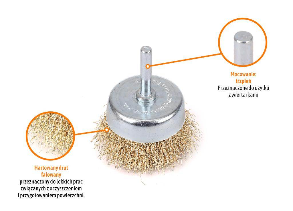 Szczotka doczołowa z trzpieniem drut falowany fi 6/60mm teger Szczotka doczołowa z trzpieniem drut falowany fi 6/60mm teger - obrazek 2