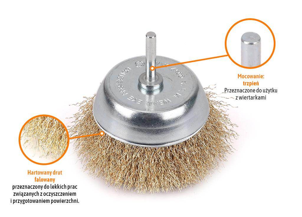 Szczotka doczołowa z trzpieniem drut falowany fi 6/100mm teger Szczotka doczołowa z trzpieniem drut falowany fi 6/100mm teger - obrazek 2