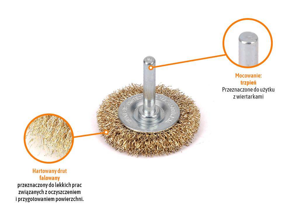 Szczotka tarczowa z trzpieniem drut falowany fi 6/50mm teger Szczotka tarczowa z trzpieniem drut falowany fi 6/50mm teger - obrazek 2