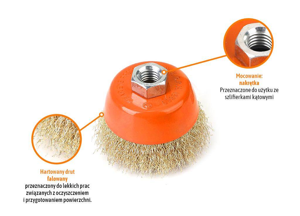 Szczotka doczołowa z nakrętką drut falowany m14/80mm teger Szczotka doczołowa z nakrętką drut falowany m14/80mm teger - obrazek 2