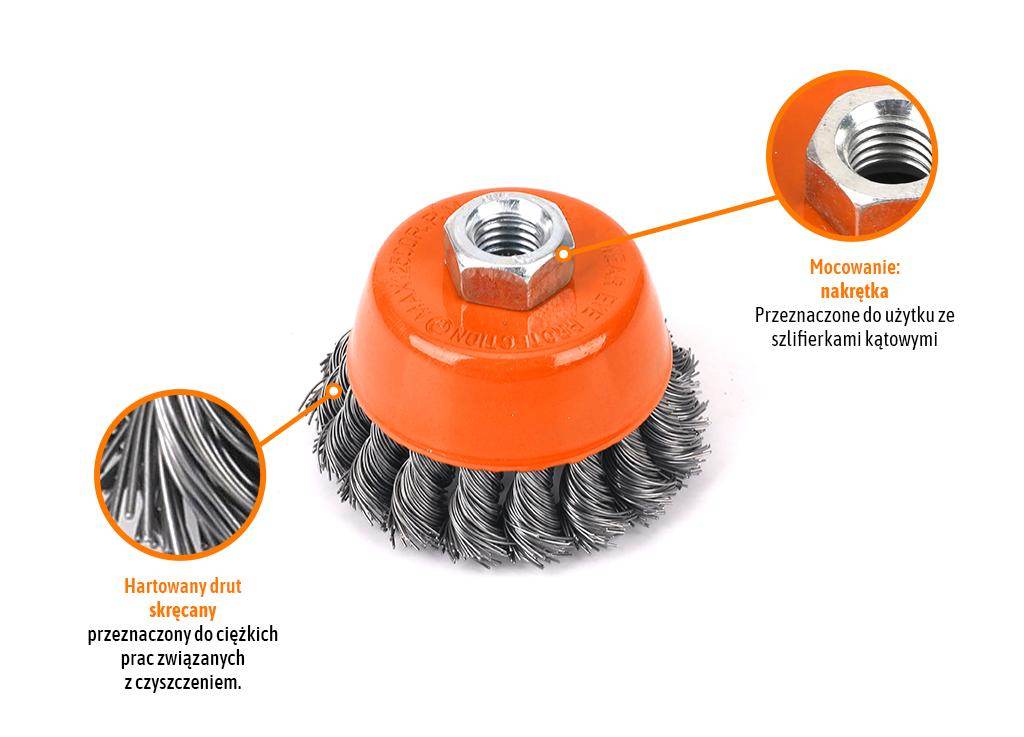 Szczotka doczołowa z nakrętką drut skręcany m14/80mm teger Szczotka doczołowa z nakrętką drut skręcany m14/80mm teger - obrazek 2