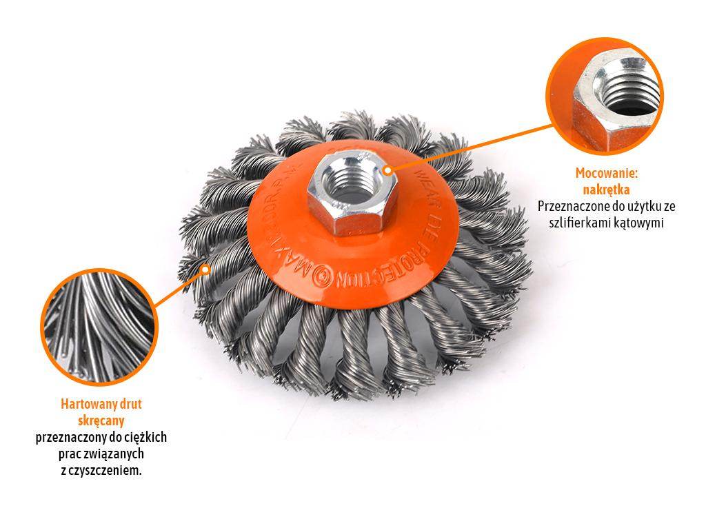 Szczotka tarczowa z nakrętką drut skręcany m14/100mm teger Szczotka tarczowa z nakrętką drut skręcany m14/100mm teger - obrazek 2