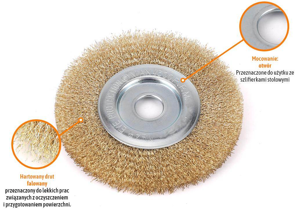 Szczotka tarczowa z otworem drut falowany fi 22/150mm teger Szczotka tarczowa z otworem drut falowany fi 22/150mm teger - obrazek 2