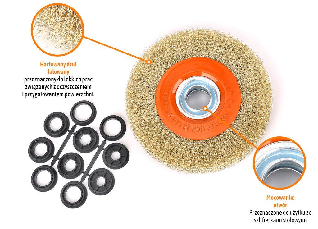 Szczotka tarczowa z otworem drut falowany fi 32/200mm teger Szczotka tarczowa z otworem drut falowany fi 32/200mm teger - obrazek 2