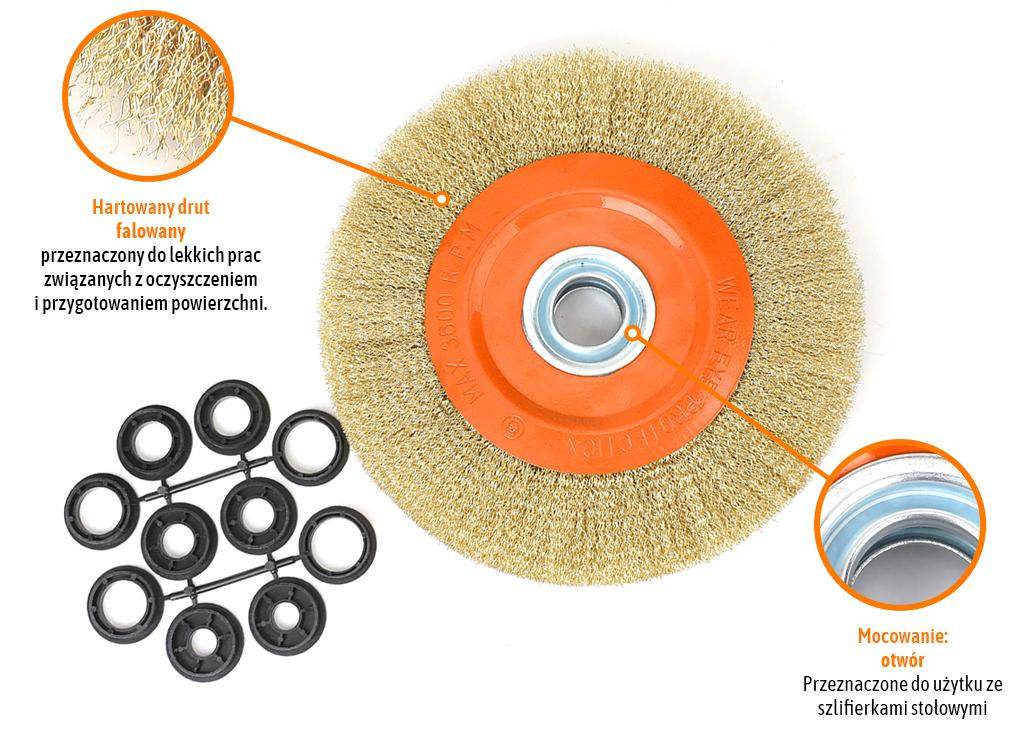 Szczotka tarczowa z otworem drut falowany fi 32/250mm teger Szczotka tarczowa z otworem drut falowany fi 32/250mm teger - obrazek 2