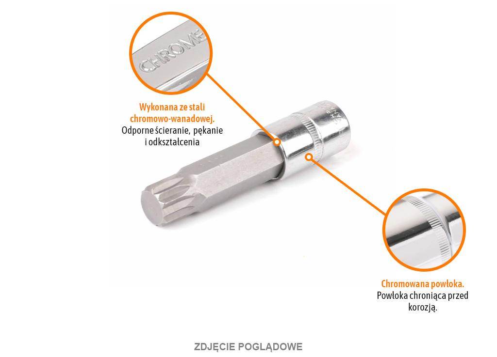Klucz nasadowy 1/2" z bitem spline 100mm /m14 teger Klucz nasadowy 1/2" z bitem spline 100mm /m14 teger - obrazek 2