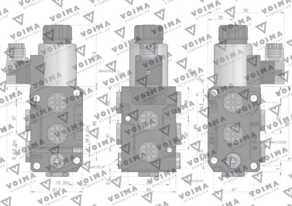 Dzielnik zawór elektrozawór kierunkowy elektromagnetyczny kontroli dvs6/50 l/min 12v dc 6/2 g3/8 50l voima - obrazek 4