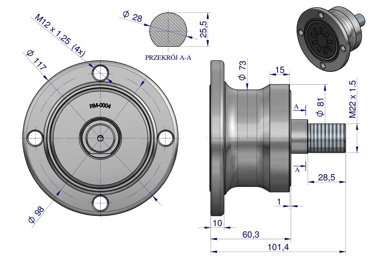 Piasta talerza agregatu bezobsługowa 4 otworowa 4/98 zamiennik baa 0004 Piasta talerza agregatu bezobsługowa 4 otworowa 4/98 zamiennik baa 0004 - obrazek 3