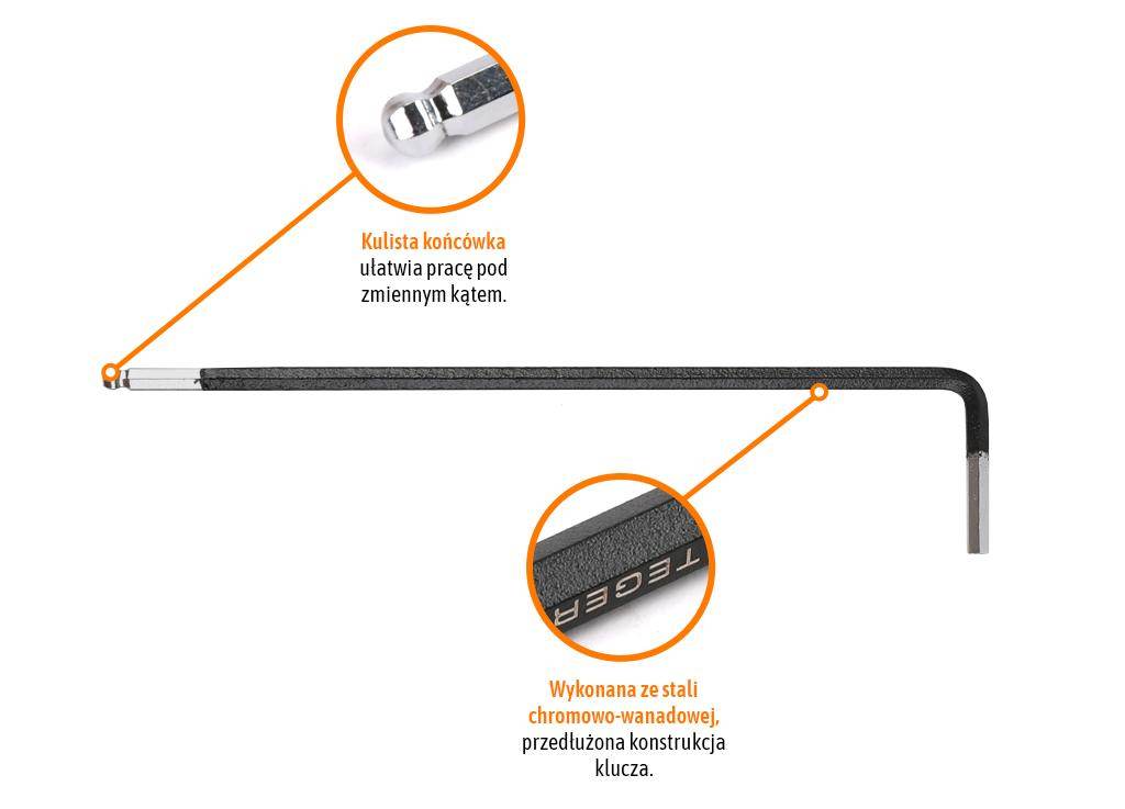 Klucz imbusowy hex h2 długi teger Klucz imbusowy hex h2 długi teger - obrazek 3