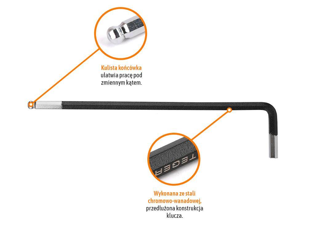 Klucz imbusowy hex h3 długi teger Klucz imbusowy hex h3 długi teger - obrazek 3